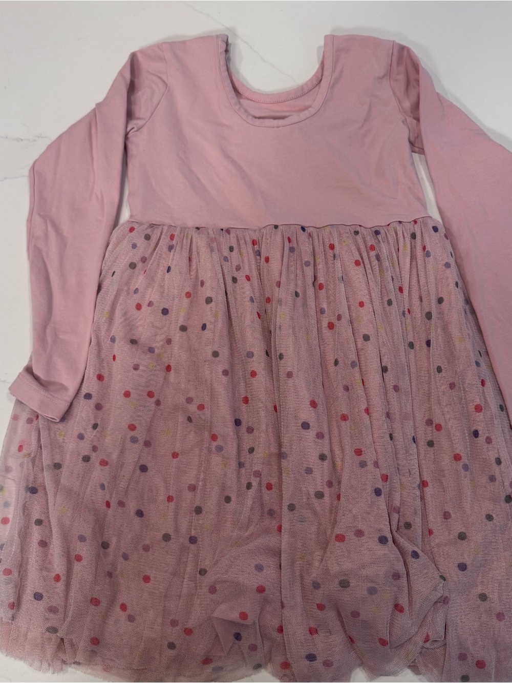 Hanna Andersson Pink Long-Sleeve Polka Dot Tulle Dress